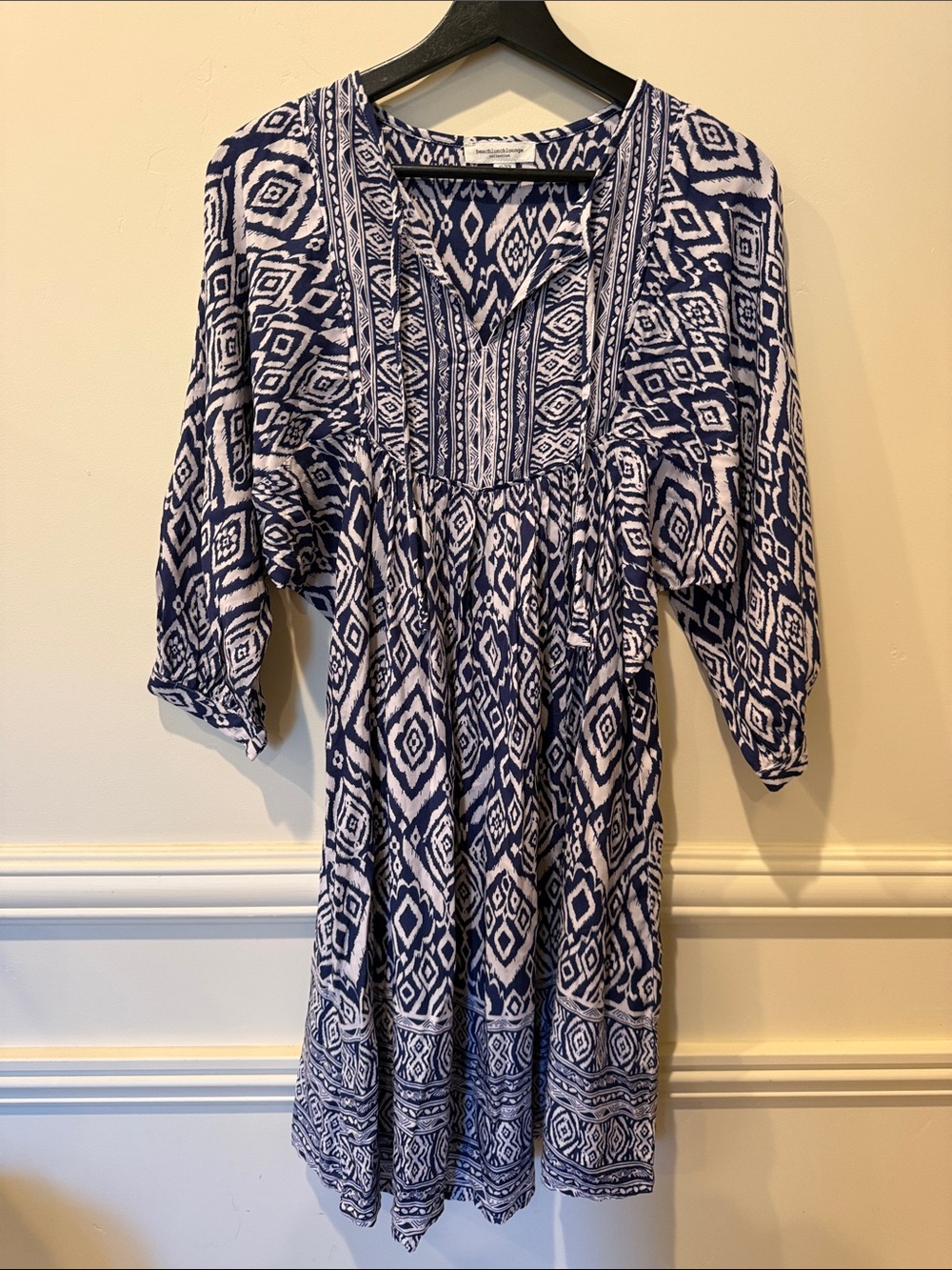 BeachlunchLounge Boho Navy Blue Dress 3/4 Sleeves Size XS Vacation Festival New